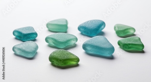 Glass objects collection various teal and green shades