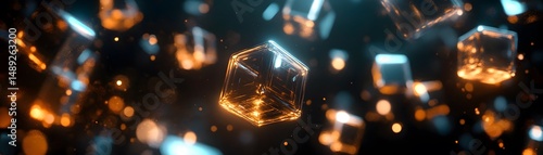 Abstract digital design of floating cubes.