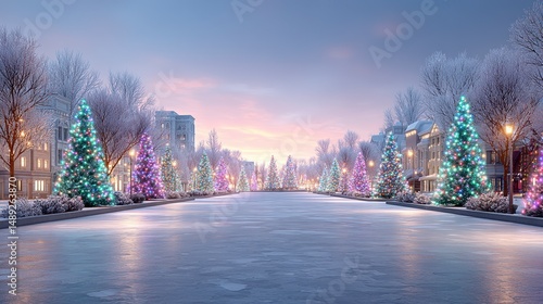 Magical Winter Wonderland  Christmas Trees  Snowy Street  Festive Lights
