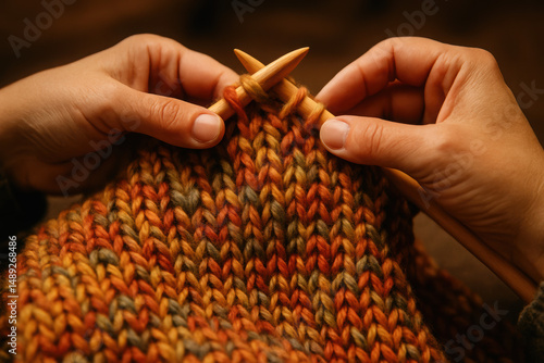 Hands Knitting Autumnal Sweater