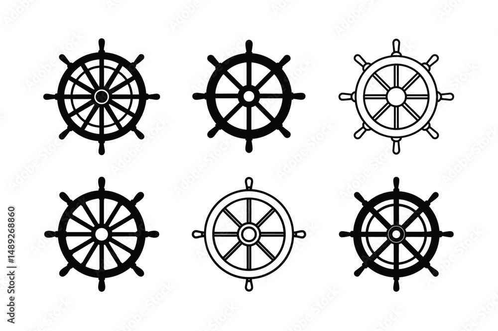 Fototapeta premium Hand Drawn Ship Helm Line Style