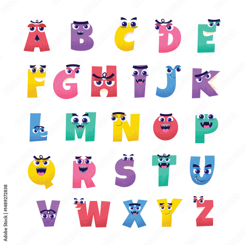 Fototapeta premium Cute Colorful Monster Alphabet Cartoon Illustration Collection