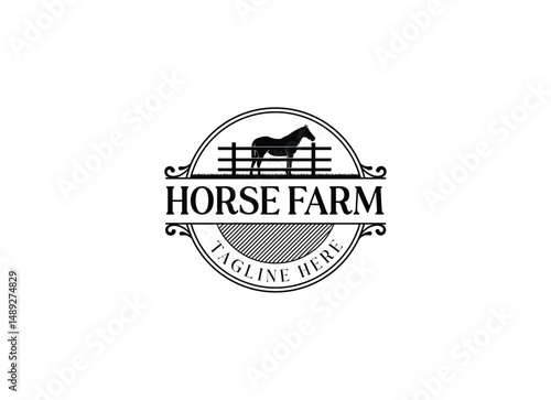 Horse silhouette countryside western country farm ranch logo design. Horse farm logo design