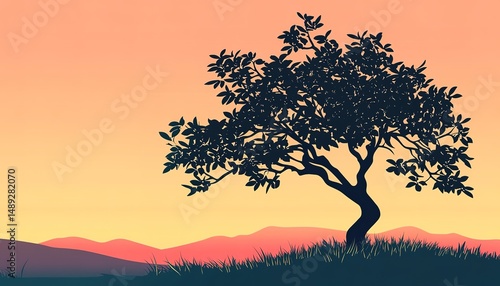 landscape illustration of a tree