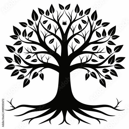 Black tree of life spreading roots and branches 