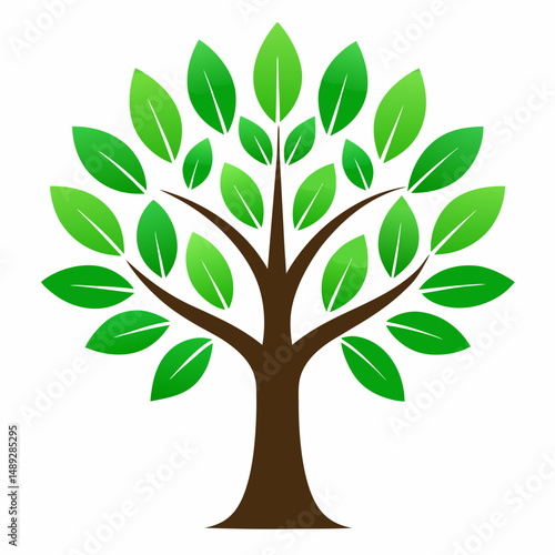 Tree with green leaves, tree of life, isolated on white background, vector illustration.