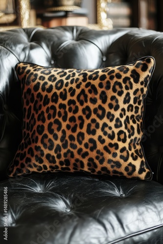 Leopard Print Pillow on Sofa.