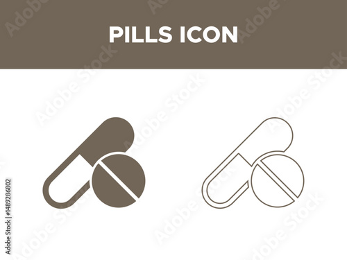 Pills Icon Set, Pills Solid and line icon.