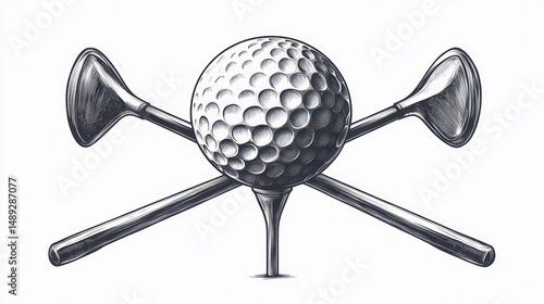Golf ball with crossed clubs on tee