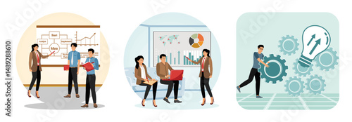 Leadership presentation concept. Project implementation. Project progress or development.