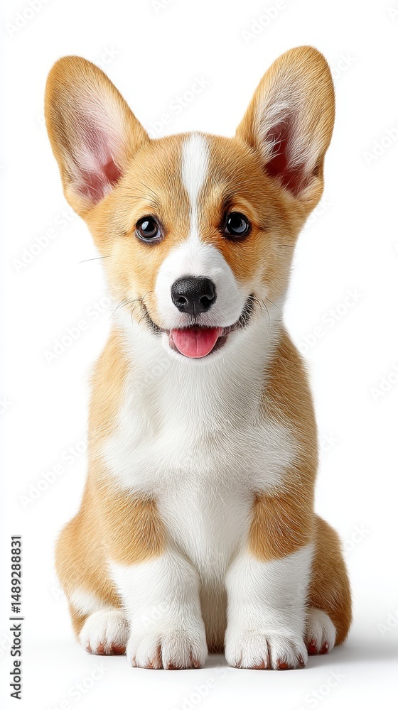 Adorable Puppy Sitting and Smiling with Bright Eyes and Fluffy Ears Adorable Puppy Sitting and Smiling with Bright Eyes and Fluffy Ears