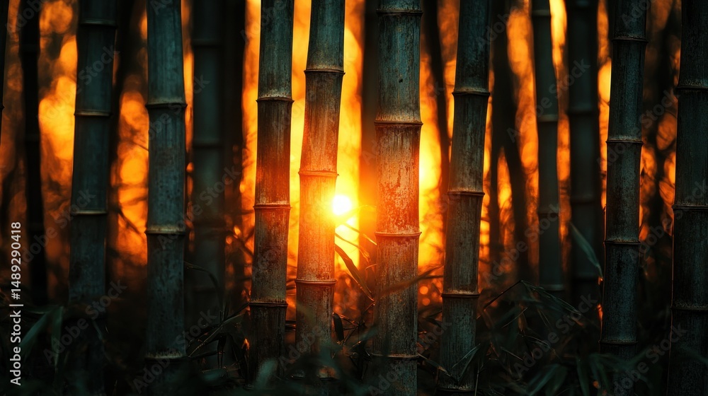 Fototapeta premium Golden light through bamboo forest
