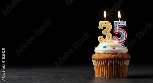 Colorful Cupcake Topped with Number 35 Candles for Celebration