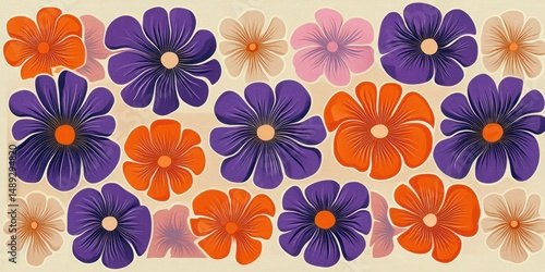Wallpaper Mural Colorful seamless pattern of large floral shapes in purple, orange, pink, and beige on a light background conveying a cheerful and lively mood Torontodigital.ca