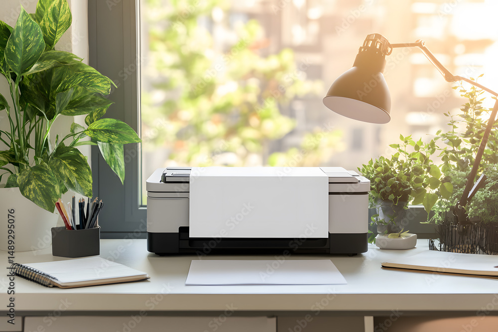 Fototapeta premium EVIO print ink printer on desk in home office interi 1725357827 1