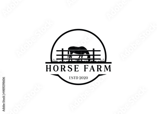 Horse silhouette countryside western country farm ranch logo design. Horse farm logo design