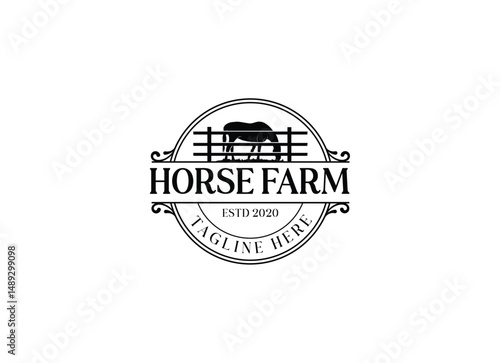 Horse silhouette countryside western country farm ranch logo design. Horse farm logo design