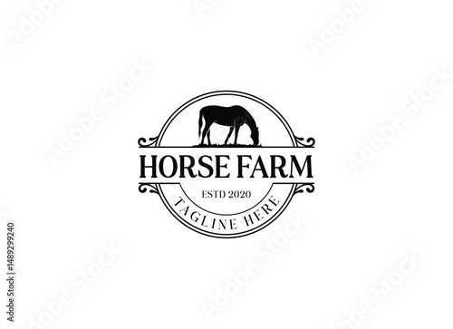 Horse silhouette countryside western country farm ranch logo design. Horse farm logo design