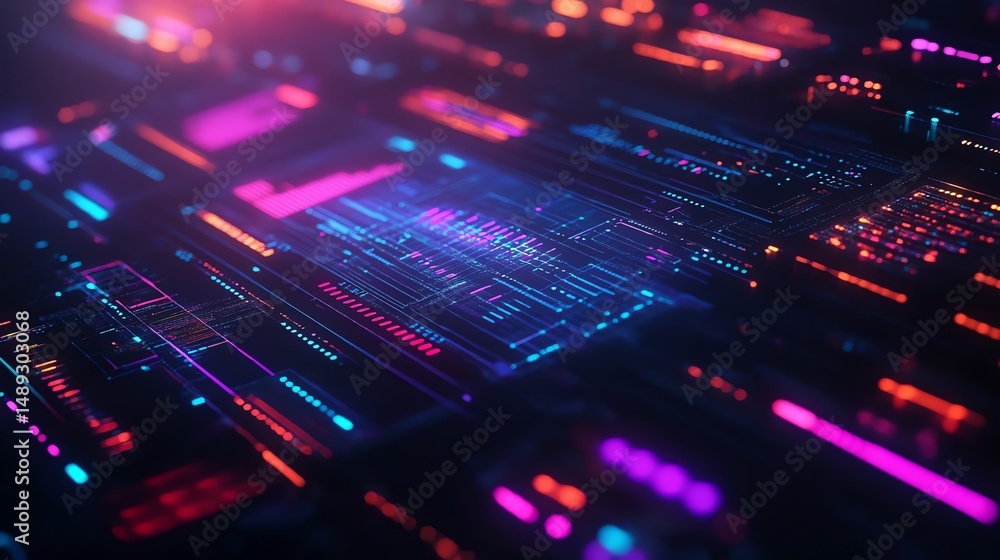 Neon Digital Interface: Futuristic Glowing Data Streams Neon Digital Interface: Futuristic Glowing Data Streams