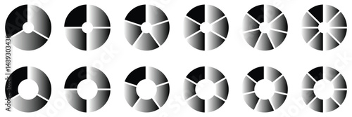 Pie charts diagrams.  Circle division infographic icon set.
