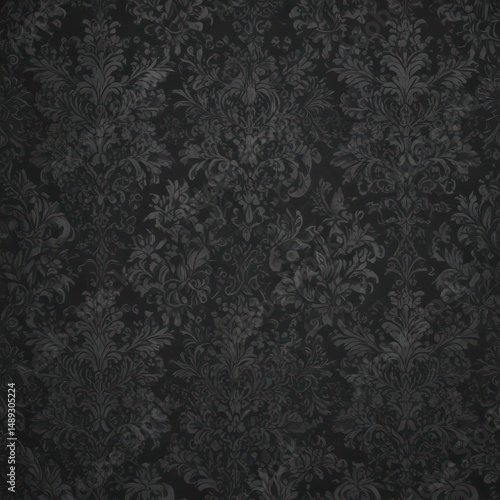 Intricate black damask floral pattern on dark grey  , black, texture, shadow