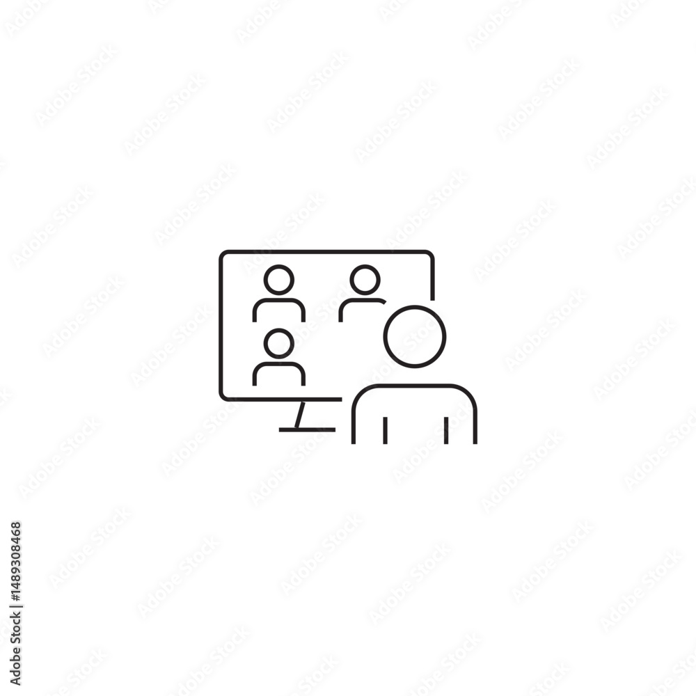 single outline icon online meeting related to communication. with people element and laptop. linear icon collection. editable stroke. vector illustration. single outline icon online meeting related to communication. with people element and laptop. linear icon collection. editable stroke. vector illustration.