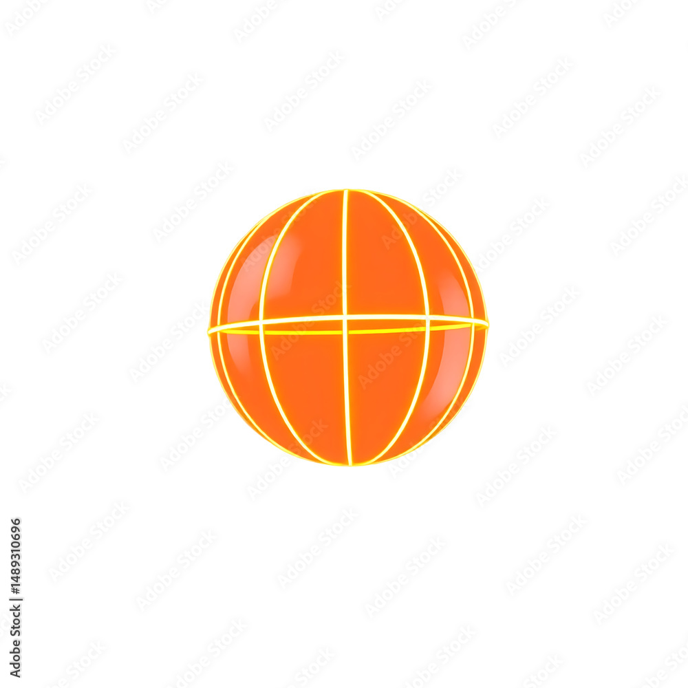 Fototapeta premium 3D Render of a Glossy Orange Basketball with Glowing Lines
