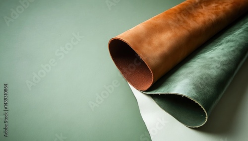 Rolled Leather Samples with Green Background.