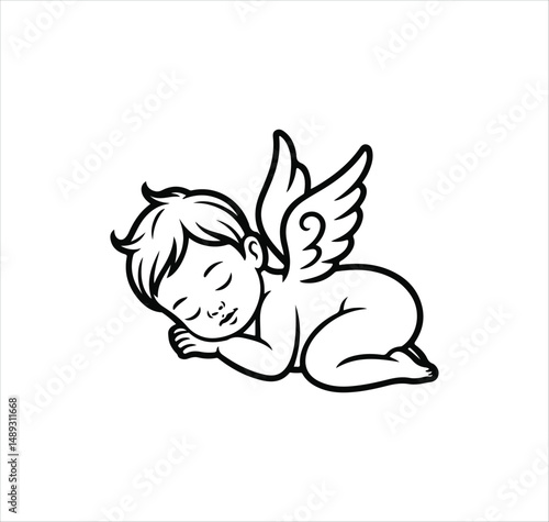 Baby Loss Memorial .Sleeping Baby Angel .Vector Art