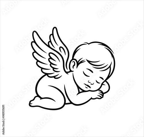 Baby Loss Memorial .Sleeping Baby Angel .Vector Art