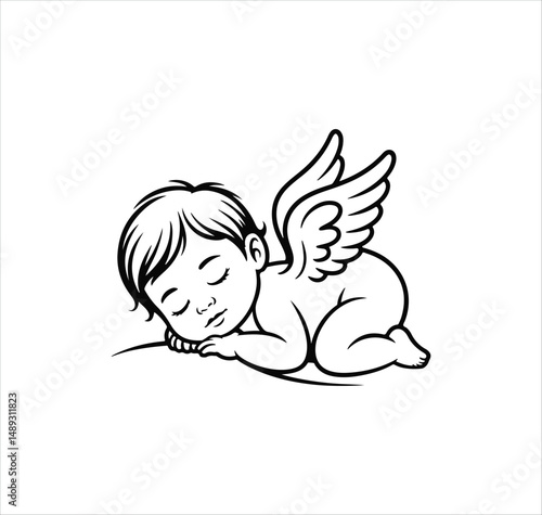 Baby Loss Memorial .Sleeping Baby Angel .Vector Art