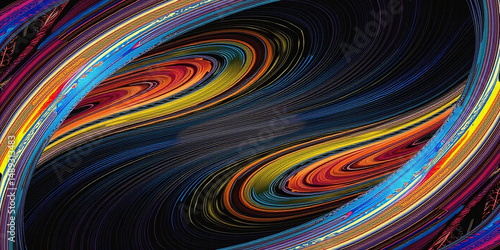Multicolored curved lines on a dark background. Abstract color background, wallpaper.
