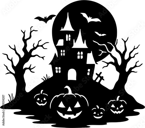 silhouette of haunted house and halloween pumpkin
