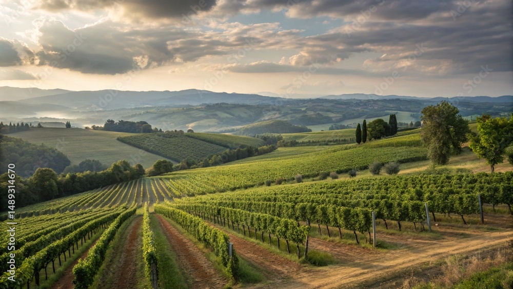 Tuscan Vineyard Rolling Hills Sunset Landscape Tuscan Vineyard Rolling Hills Sunset Landscape