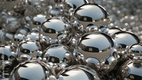 Reflective Metal Spheres Clustered in Abstract Metallic Composition, Shiny Chrome Balls with High-Gloss Surface, Artistic Arrangement of Polished Steel Spheres