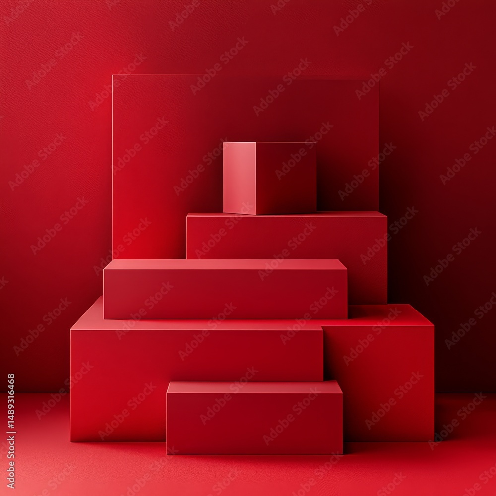 A Monochromatic Display: Geometric Red Blocks Arranged on a Matching Red Surface, Minimalist and Modern, with a Powerful Visual Impact. A Monochromatic Display: Geometric Red Blocks Arranged on a Matching Red Surface, Minimalist and Modern, with a Powerful Visual Impact.