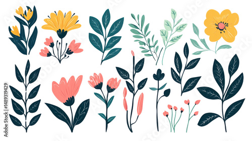 Wallpaper Mural botanical linocut plants on white background Torontodigital.ca