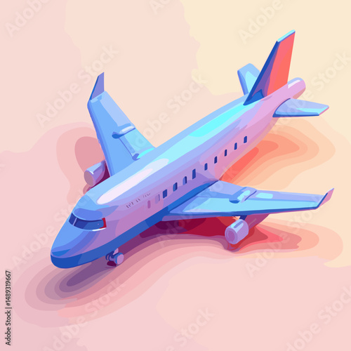 Colorful airplane model in isometric design representing travel  