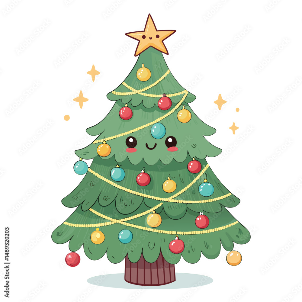 Fototapeta premium Cartoon Face Christmas Tree Vector