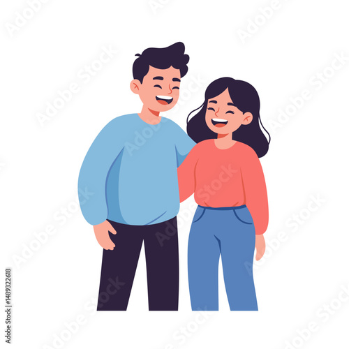 Teen siblings laughing and enjoying each other's company together 