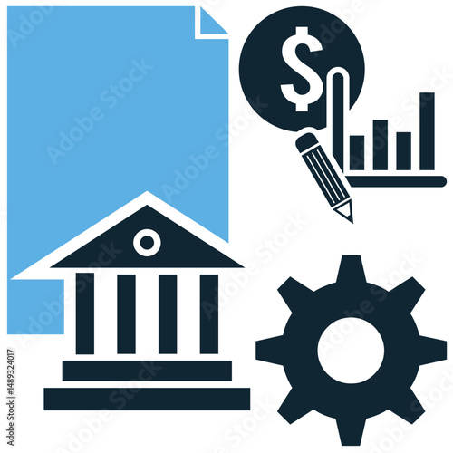 Financial industry icon vector for market system, institutions, and economic services. Ideal for economic networks, banking systems, and finance business illustration.