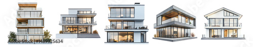 Modern Architectural Designs of Contemporary Residential Houses, Isolated on Transparent, white background