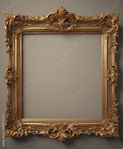 Ornate gold scroll frame, vintage style, regal design, border, stylish, texture