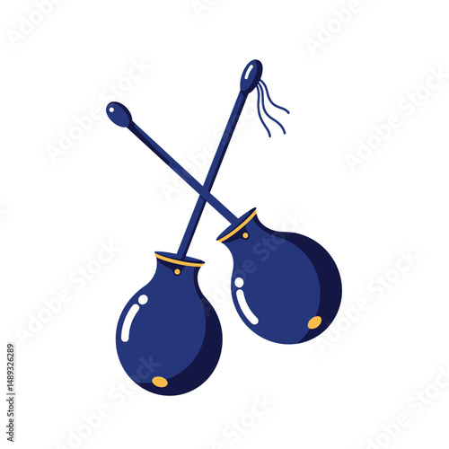 Traditional blue maracas crossed together in a playful design concept of travel  