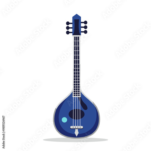 Blue mandolin guitar illustration in flat design style  
