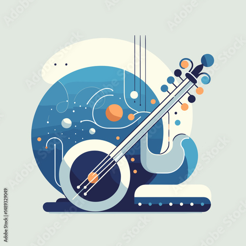 Abstract illustration of a banjo with colorful circular patterns
