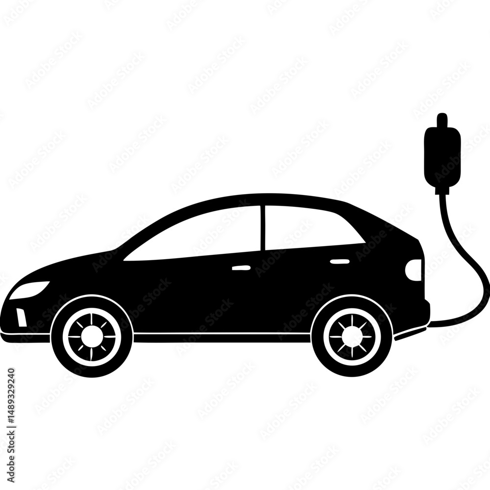 Naklejka premium Electric car charging silhouette vector illustration
