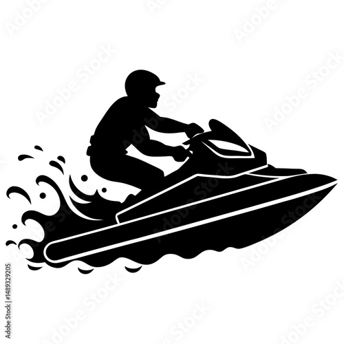 Jet ski rider in action silhouette vector illustration