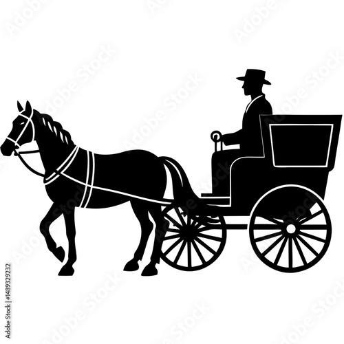 Horse carriage driver silhouette vector illustration