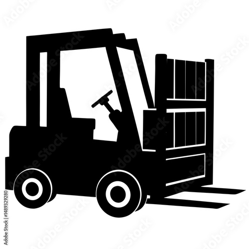 Forklift truck black silhouette vector illustration